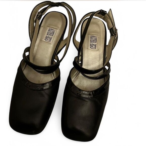 Shoes - Alter Ego Black leather vintage 90s heels with ankle straps Size 5.5